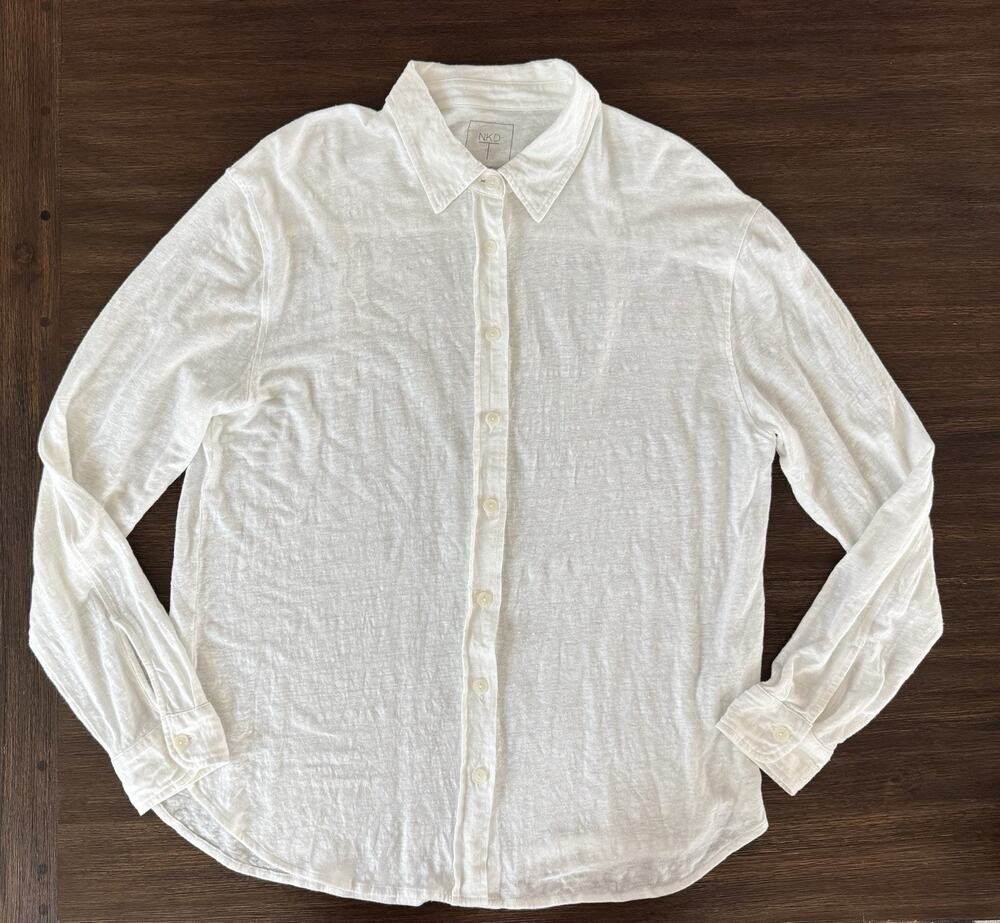 Naked Cashmere White Shirt Top Womens Small Relaxed Stretch Linen Slub Button Up